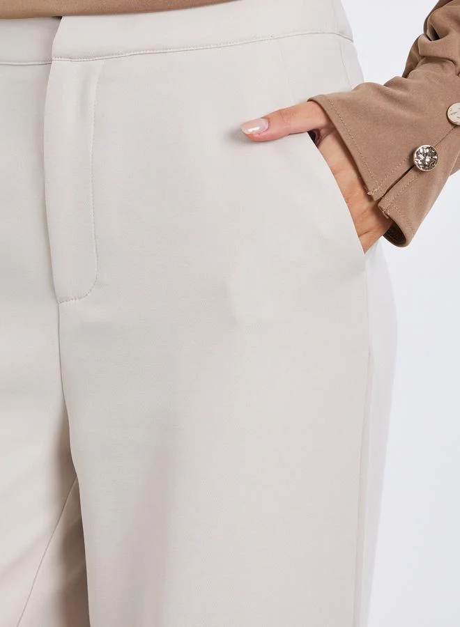 Styli Men Beige Wide Leg Trousers